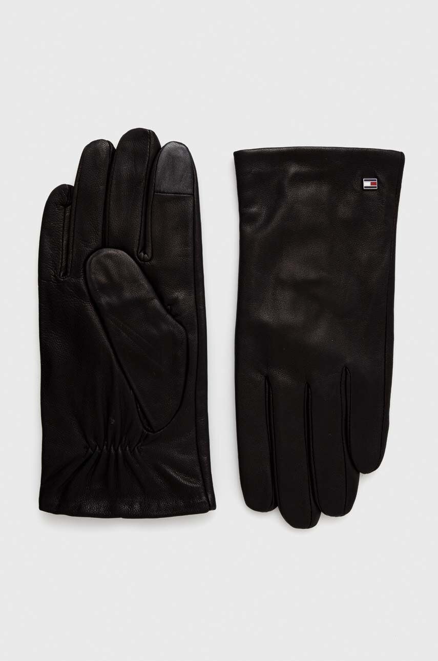 Kožené rukavice Tommy Hilfiger pánske, čierna farba