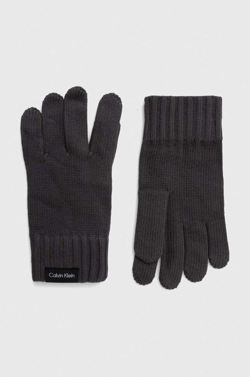 Kašmírové rukavice Calvin Klein šedá barva - šedá - 95 % Bavlna