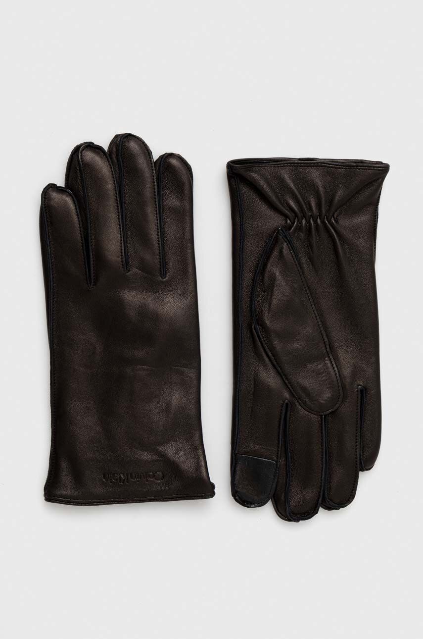 Kožené rukavice Calvin Klein pánske, čierna farba