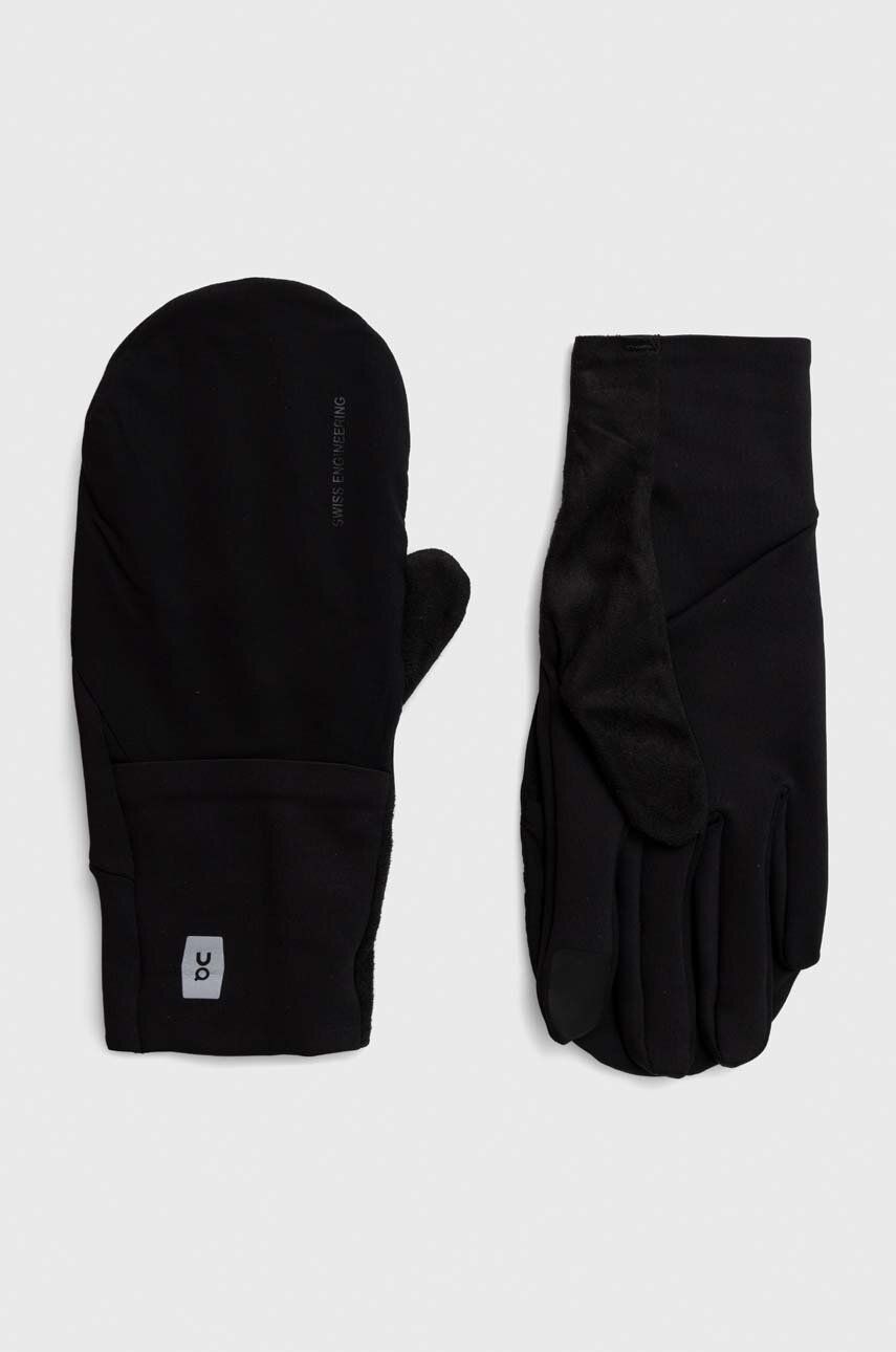 Rukavice On-running Weather černá barva - černá - Materiál č. 1: 72 % Recyklovaný polyester