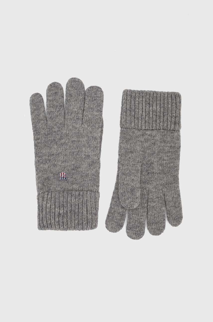 Vlněné rukavice Gant šedá barva - šedá - 80 % Vlna
