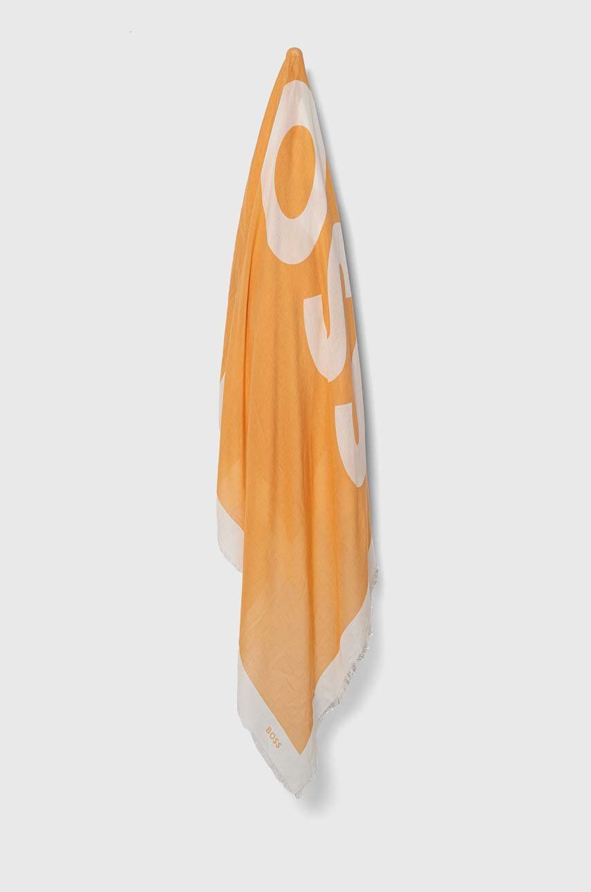 Levně Šála s příměsí vlny BOSS oranžová barva, vzorovaná