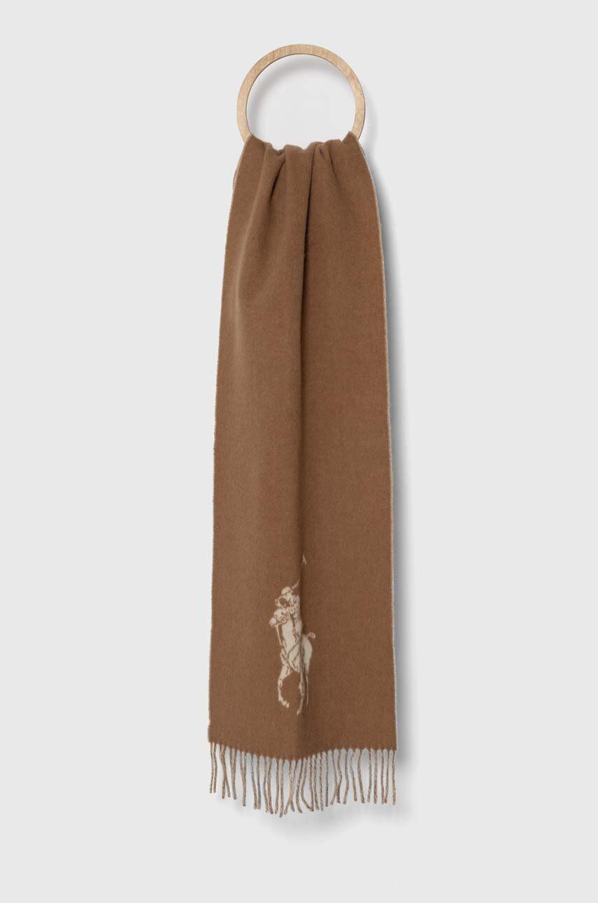 Vlněná šála Polo Ralph Lauren béžová barva - béžová -  80 % Recyklovaná vlna