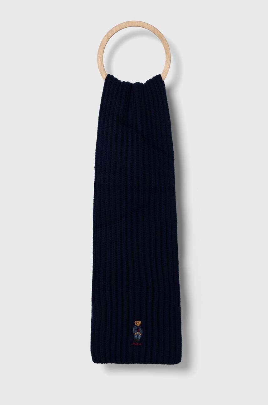 

Вовняний шарф Polo Ralph Lauren колір синій з аплікацією