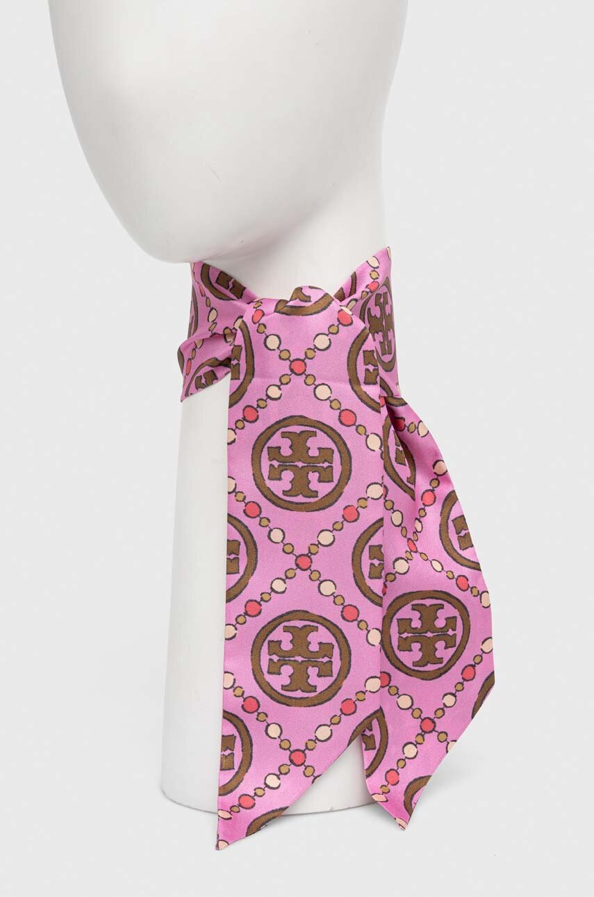 

Шовкова шаль Tory Burch колір рожевий візерунок