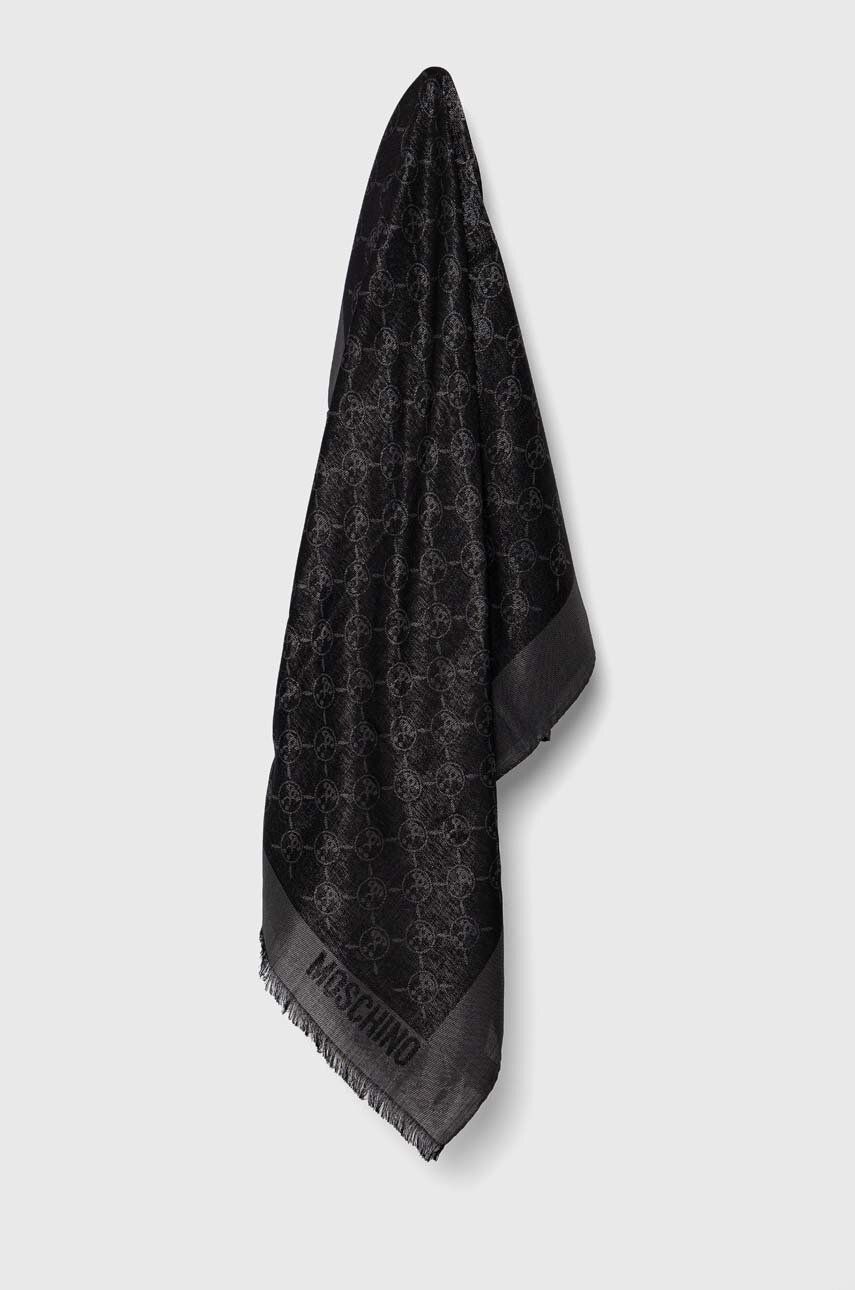 Šátek z vlněné směsi Moschino černá barva, hladký - černá -  39 % Vlna
