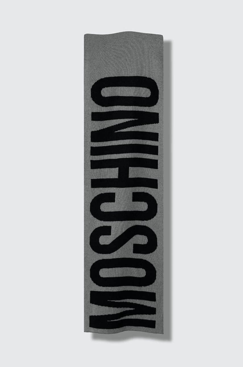 Šátek z vlněné směsi Moschino šedá barva, vzorovaný - šedá -  40 % Viskóza