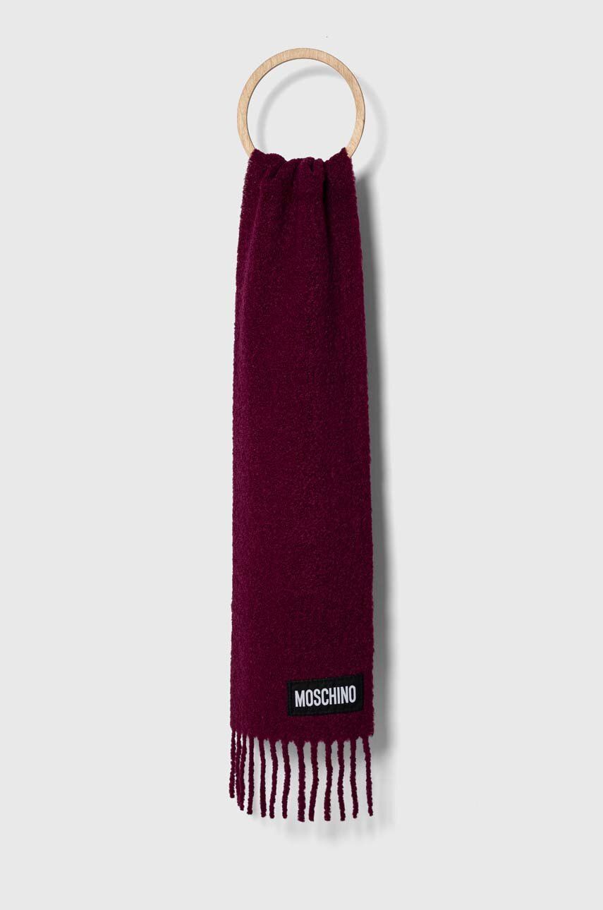 Vlnený šál Moschino bordová farba, jednofarebný