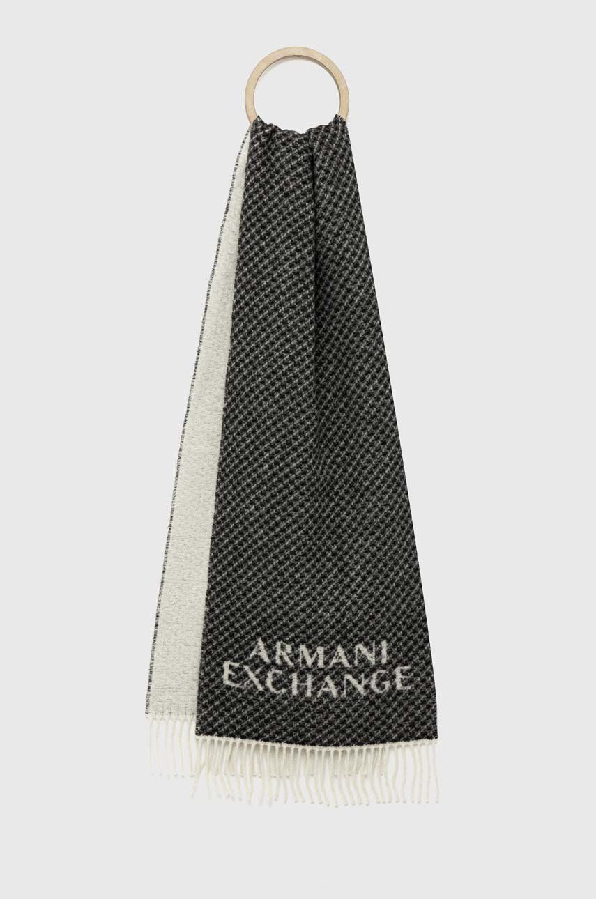 Levně Vlněná šála Armani Exchange černá barva, s potiskem