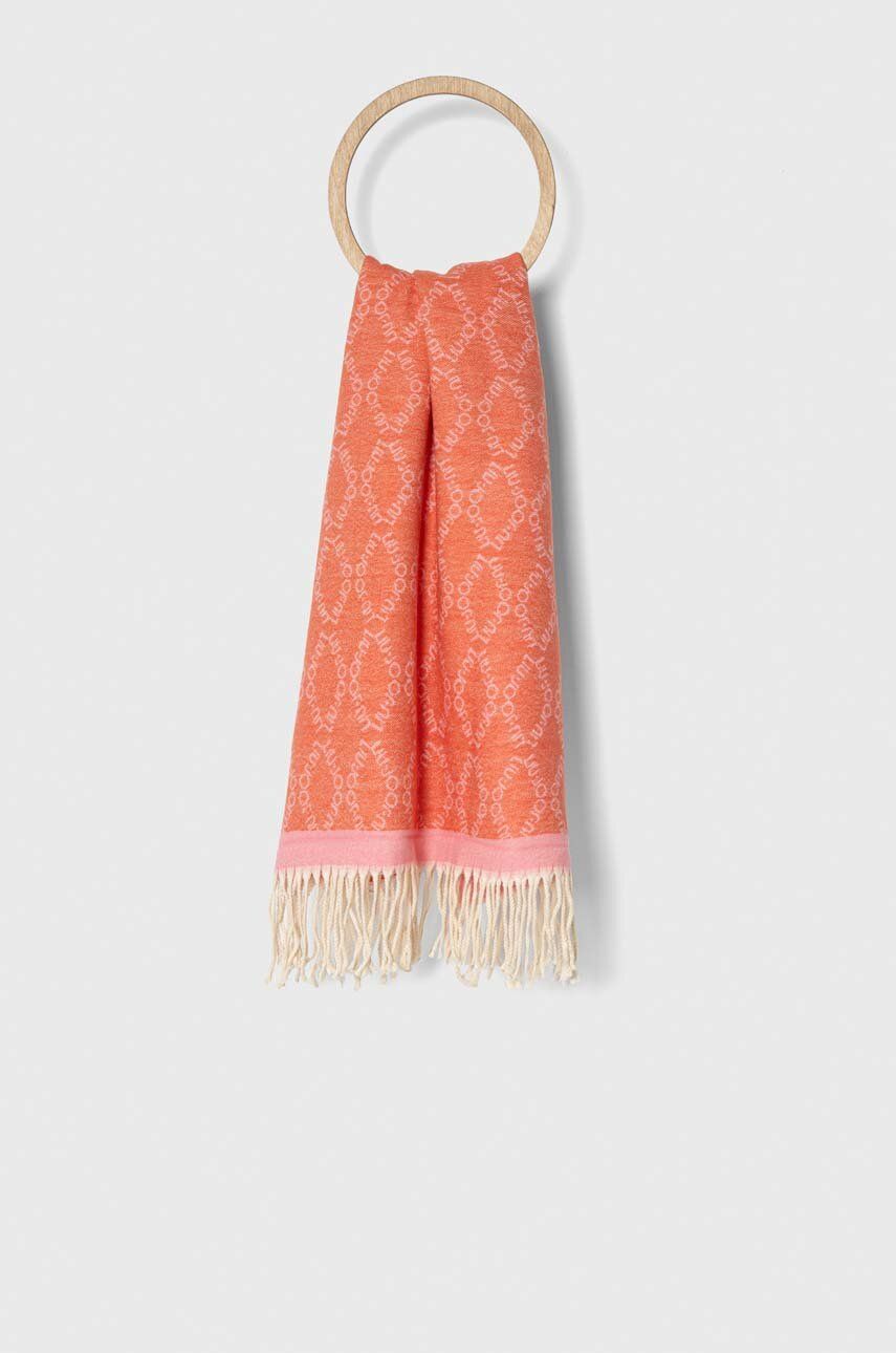 Šála Liu Jo růžová barva, vzorovaná - růžová -  55 % Polyester
