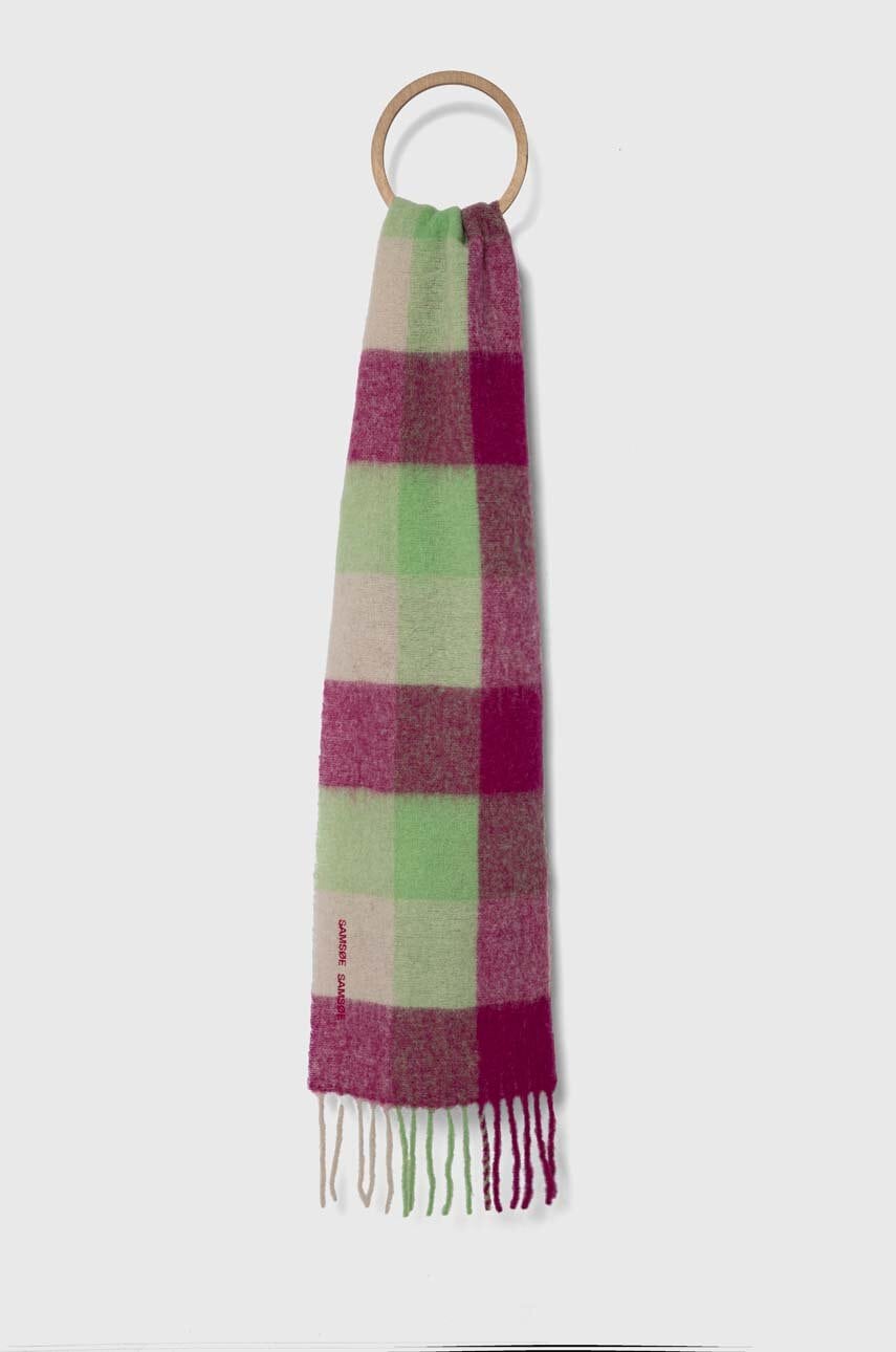 Samsoe Samsoe szalik wełniany kolor różowy wzorzysty