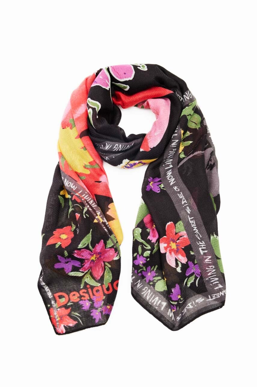 

Шарф Desigual жіночий колір чорний візерунок