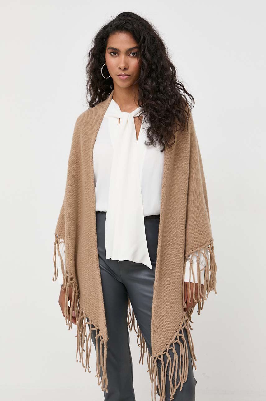 Weekend Max Mara poncho de lana culoarea maro, light