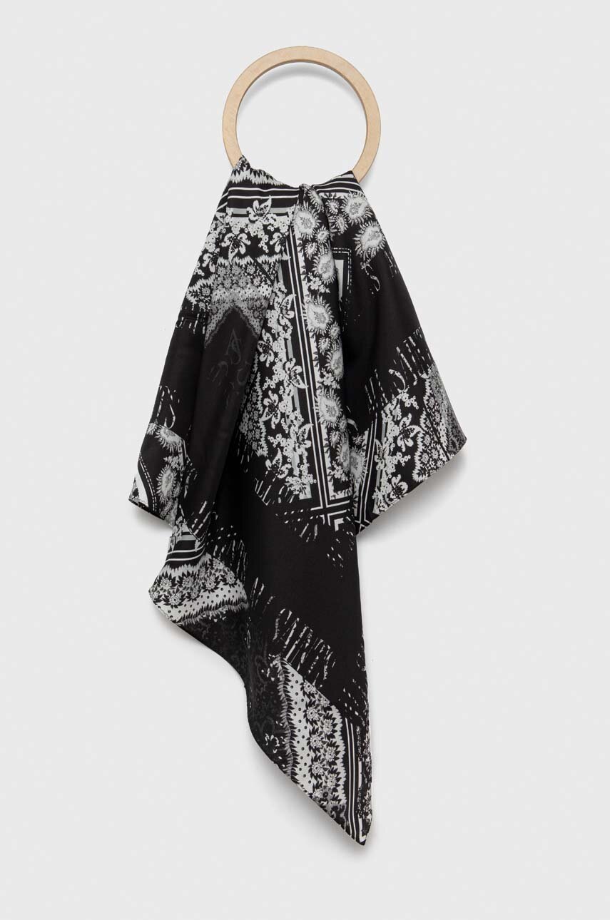

Шовкова хустка AllSaints колір чорний візерунок
