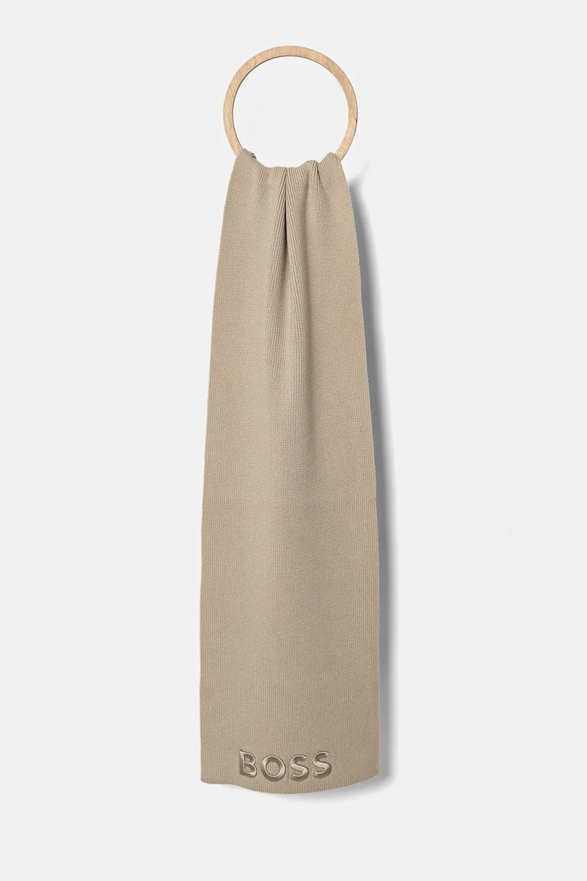 BOSS eșarfă de lână culoarea bej, cu imprimeu, 50497861