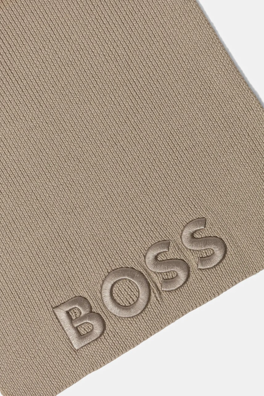 Шерстяной шарф BOSS цвет бежевый с аппликацией 50497861