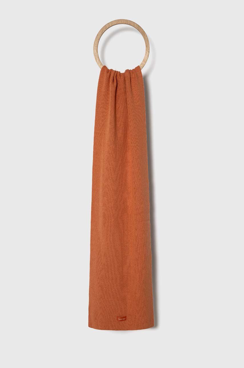 Šátek z vlněné směsi Calvin Klein oranžová barva, hladký
