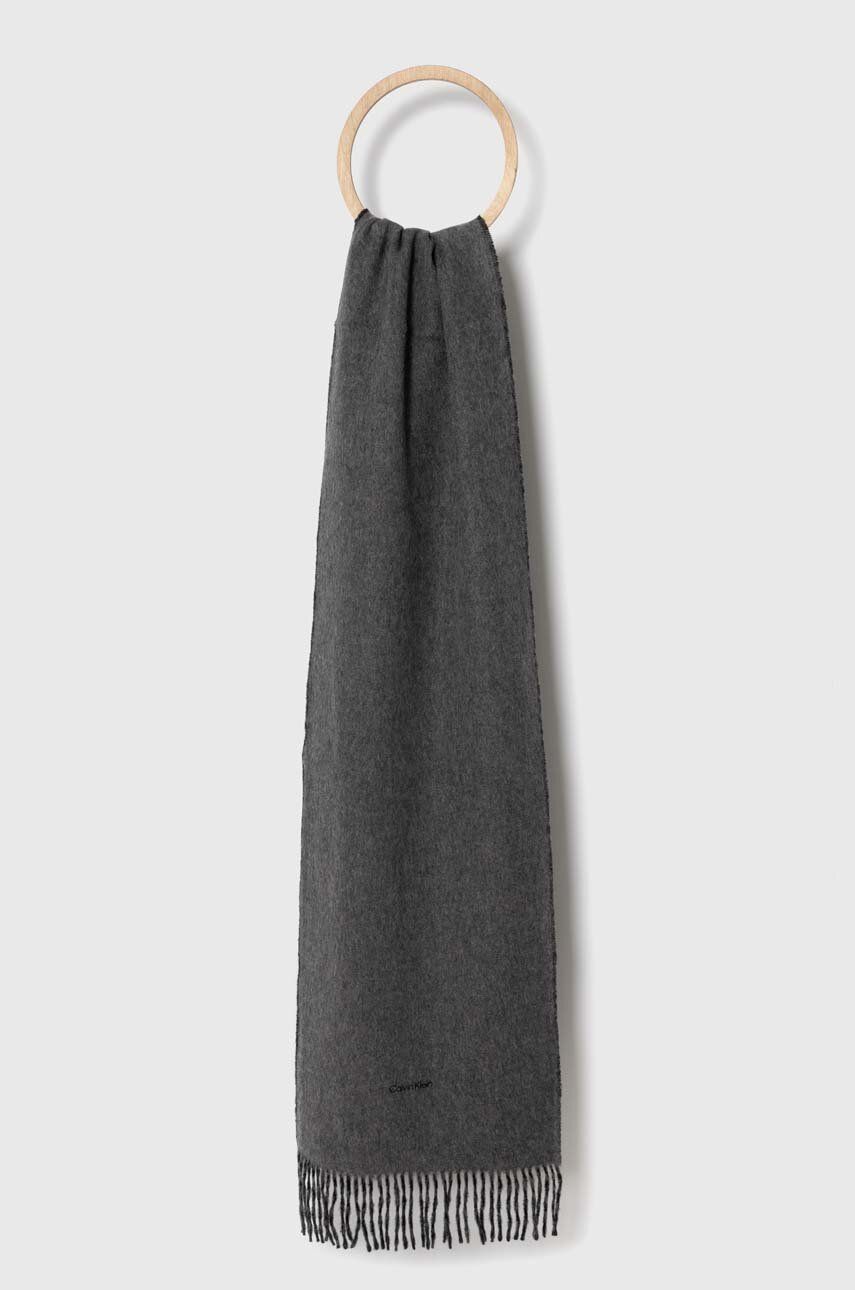 Vlněná šála Calvin Klein šedá barva - šedá - 100 % Vlna