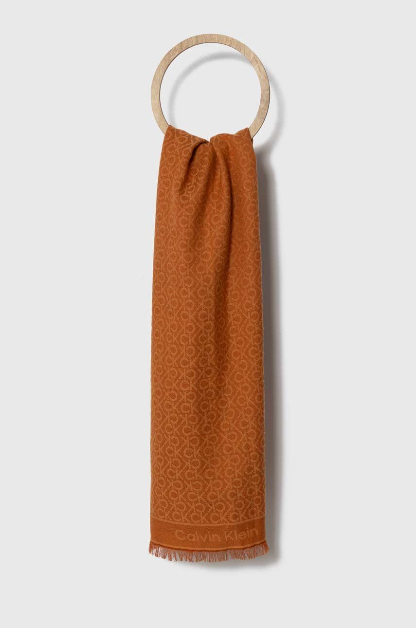 Vlněná šála Calvin Klein oranžová barva - oranžová - 69 % Vlna
