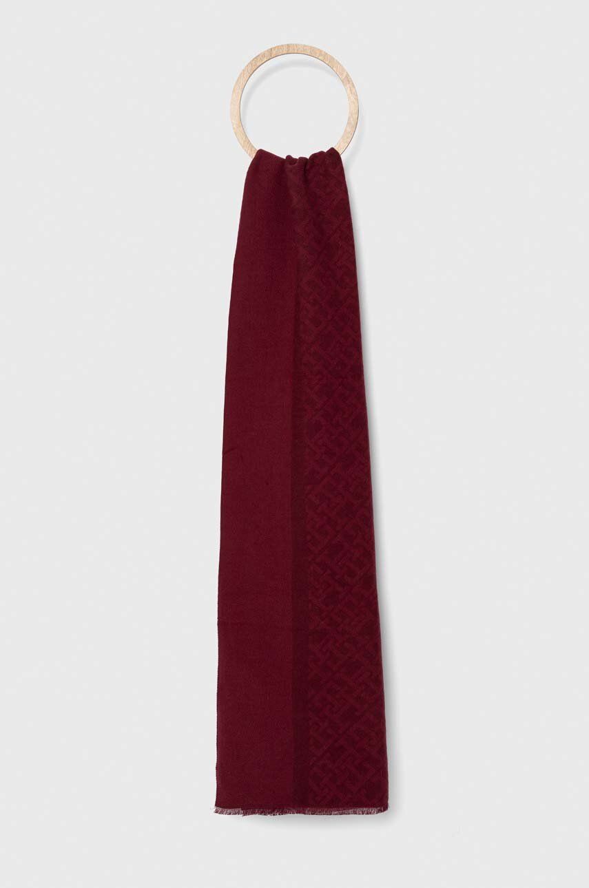 Bavlněný šátek Tommy Hilfiger vínová barva, vzorovaný - burgundské - 100 % Bavlna