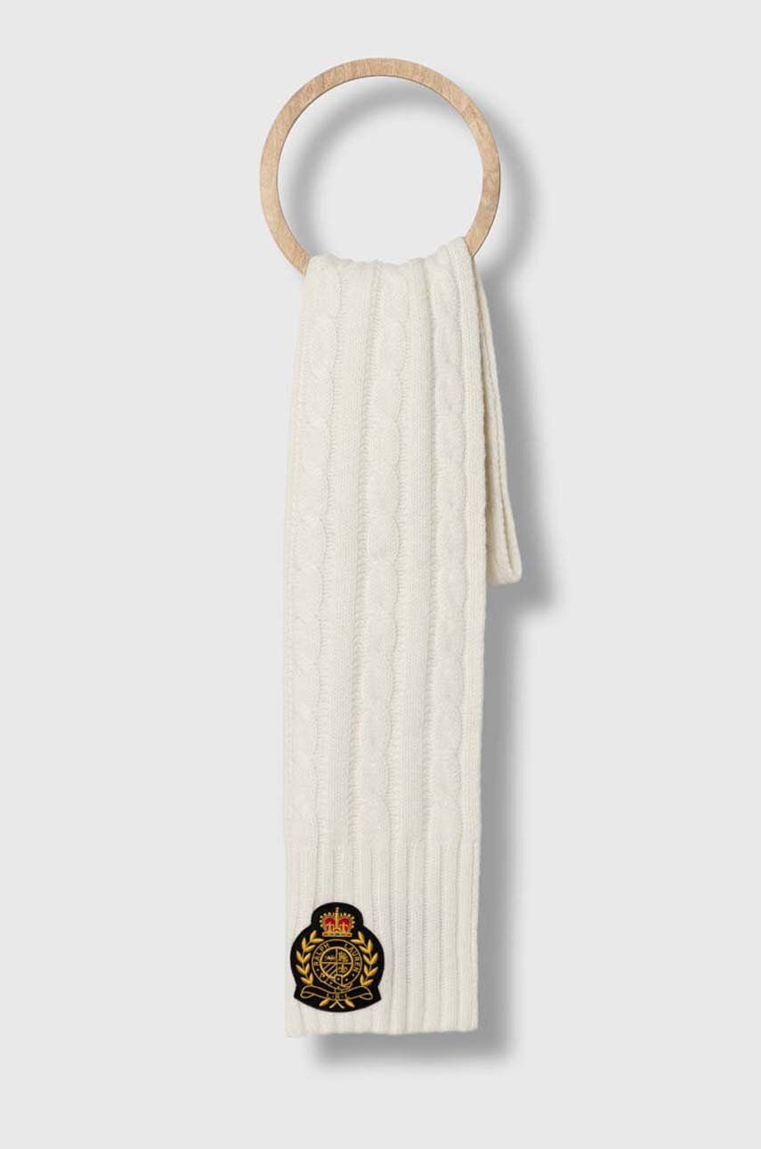 Šátek z vlněné směsi Lauren Ralph Lauren bílá barva, s aplikací - bílá - 55 % Recyklovaný polyester