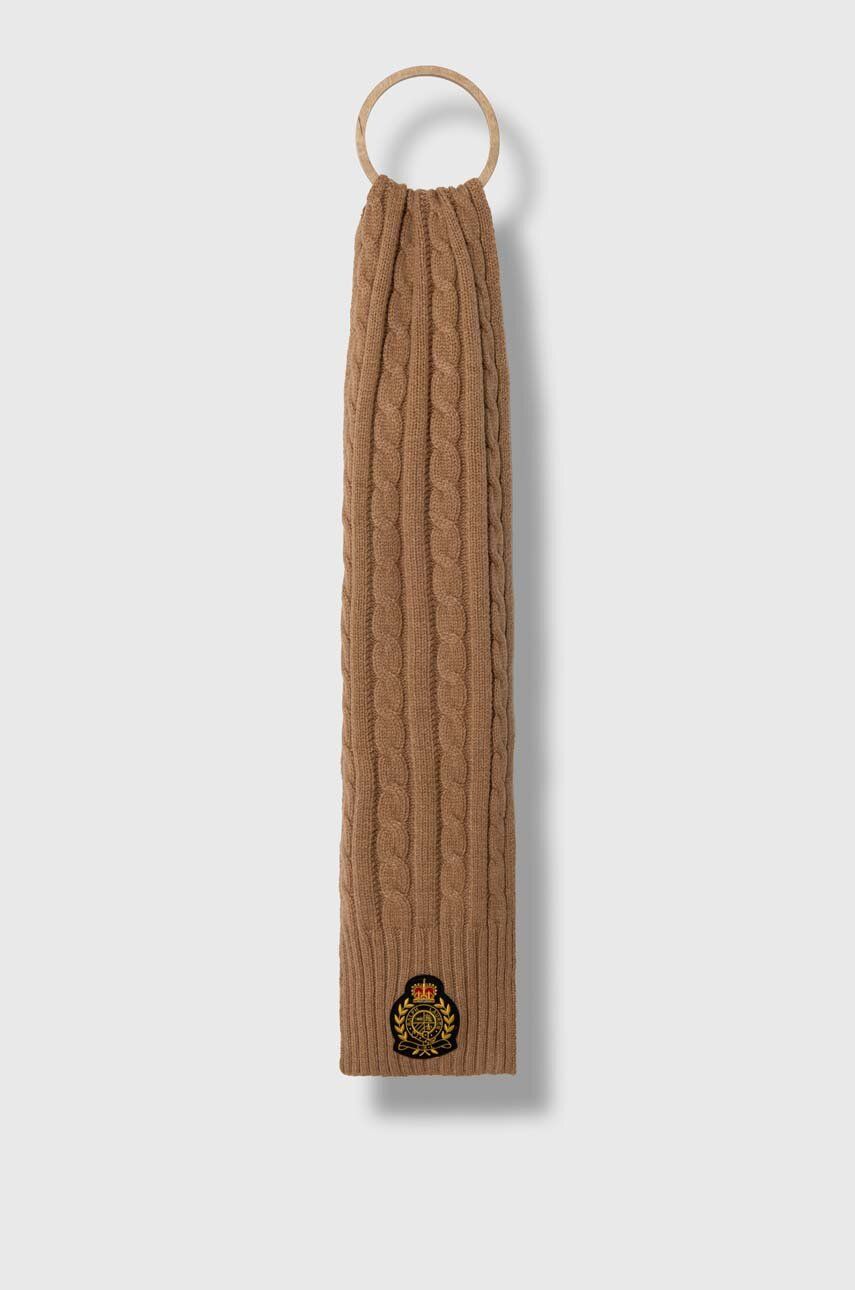 Levně Šátek z vlněné směsi Lauren Ralph Lauren hnědá barva, s aplikací