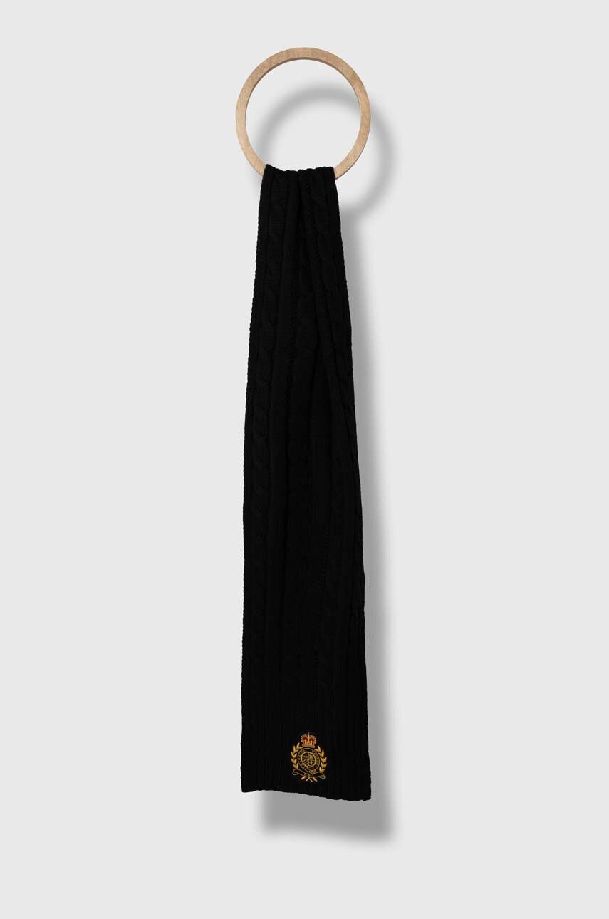 Levně Šátek z vlněné směsi Lauren Ralph Lauren černá barva, s aplikací