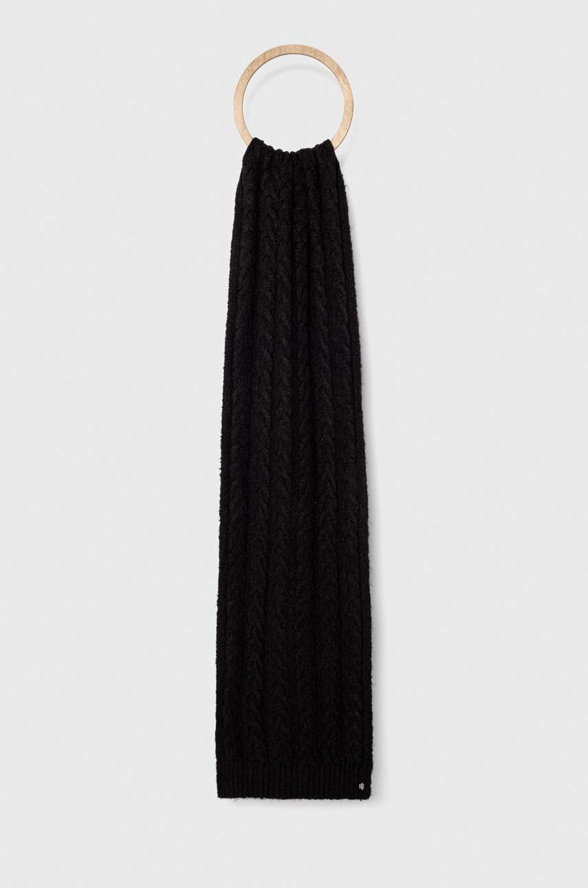 Šátek z vlněné směsi Lauren Ralph Lauren černá barva, hladký - černá - 55 % Akryl