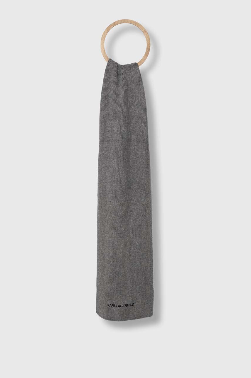 Šátek z vlněné směsi Karl Lagerfeld šedá barva, melanžový - šedá - 50 % Nylon