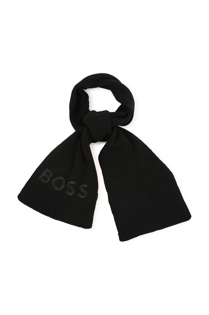 

Детски памучен шал BOSS в черно с апликация, Черен