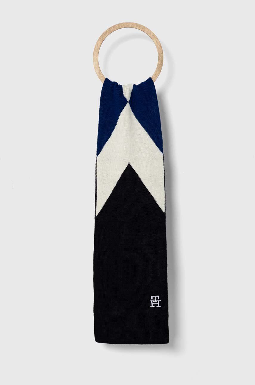 Levně Dětský šátek z vlněné směsi Tommy Hilfiger tmavomodrá barva, vzorovaný