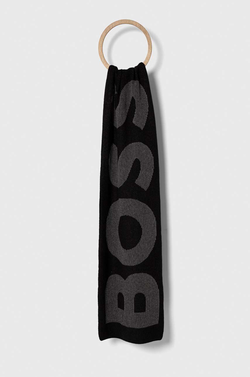 Šátek z vlněné směsi BOSS černá barva, vzorovaný