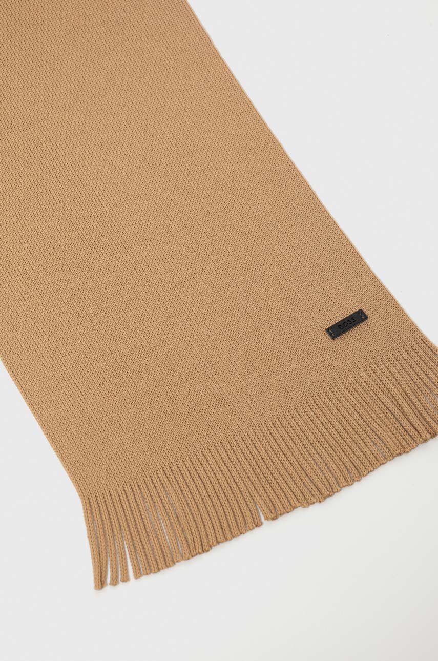 Μάλλινο κασκόλ BOSS χρώμα: μπεζ φωτογραφία