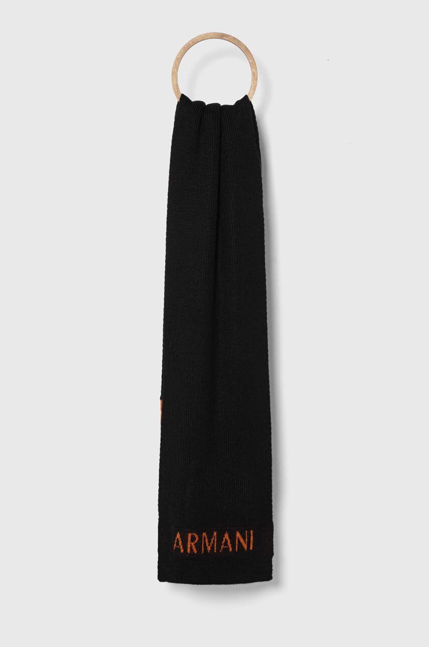 Šál s prímesou vlny Armani Exchange čierna farba, vzorovaný