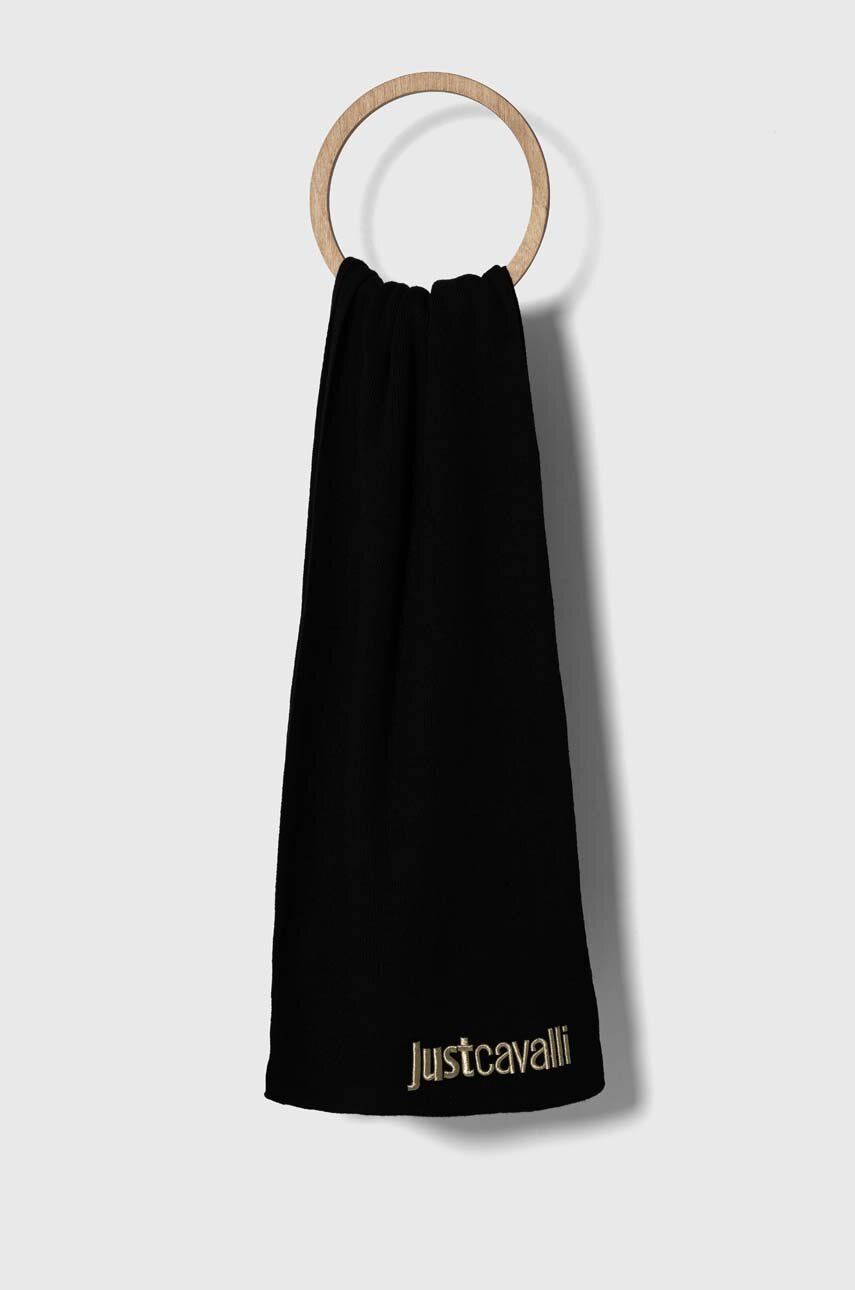 Šátek z vlněné směsi Just Cavalli černá barva, s aplikací - černá - 54 % Polyester