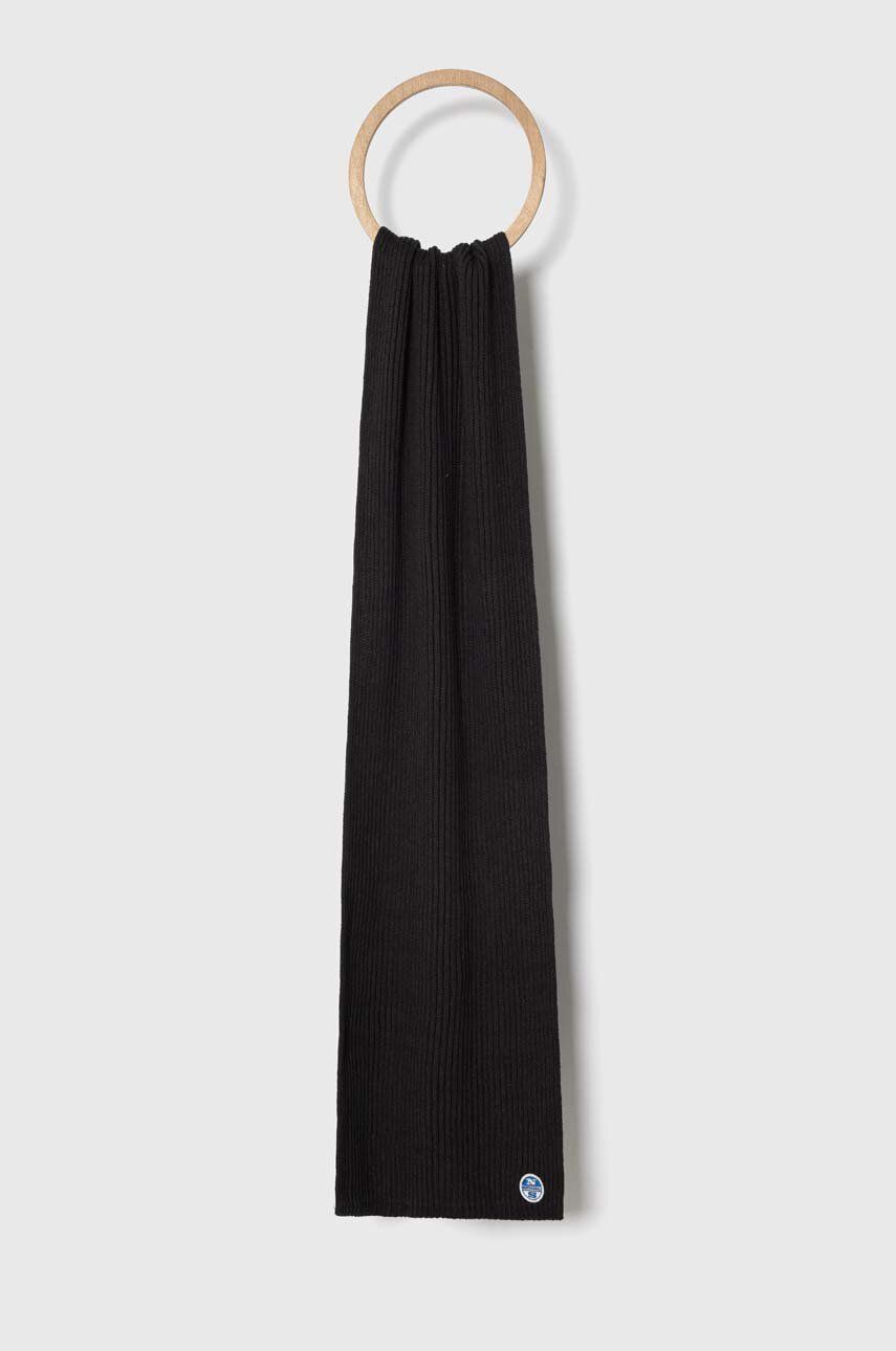 Šátek z vlněné směsi North Sails černá barva, hladký - černá - 60 % Bavlna