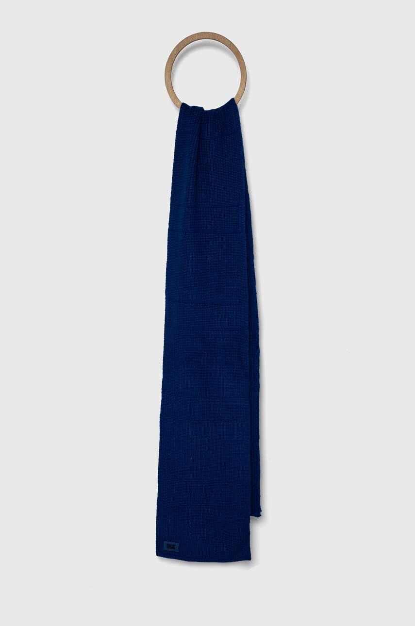 Šátek z vlněné směsi UGG tmavomodrá barva, melanžový - námořnická modř - 35 % Akryl