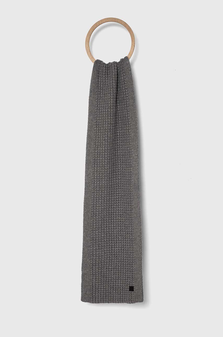 Šátek z vlněné směsi AllSaints šedá barva, hladký - šedá - 35 % Recyklovaný polyester