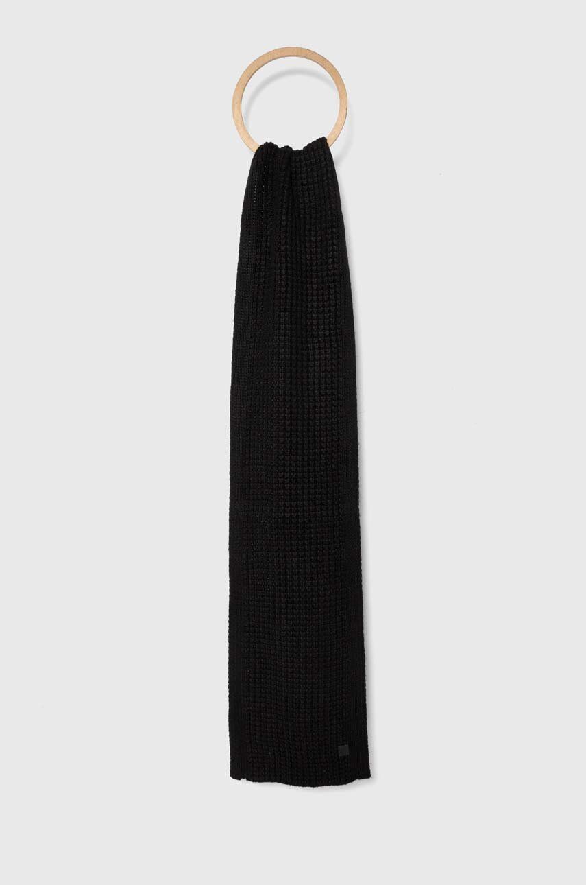 Šátek z vlněné směsi AllSaints černá barva, hladký - černá - 35 % Recyklovaný polyester