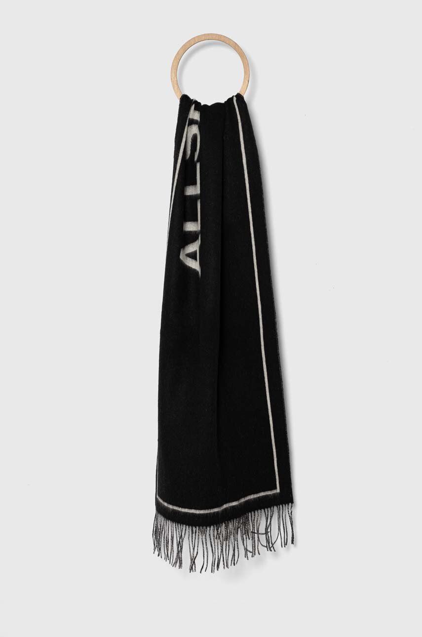 Vlnený šál AllSaints čierna farba, vzorovaný