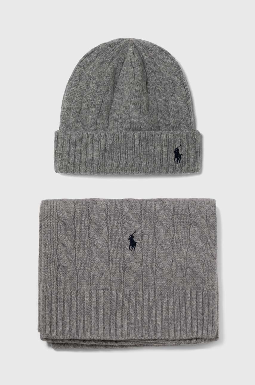 

Шапка і шарф з кашеміру Polo Ralph Lauren колір сірий