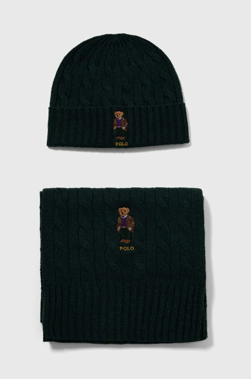 

Шерстяная шапка и шарф Polo Ralph Lauren цвет зелёный