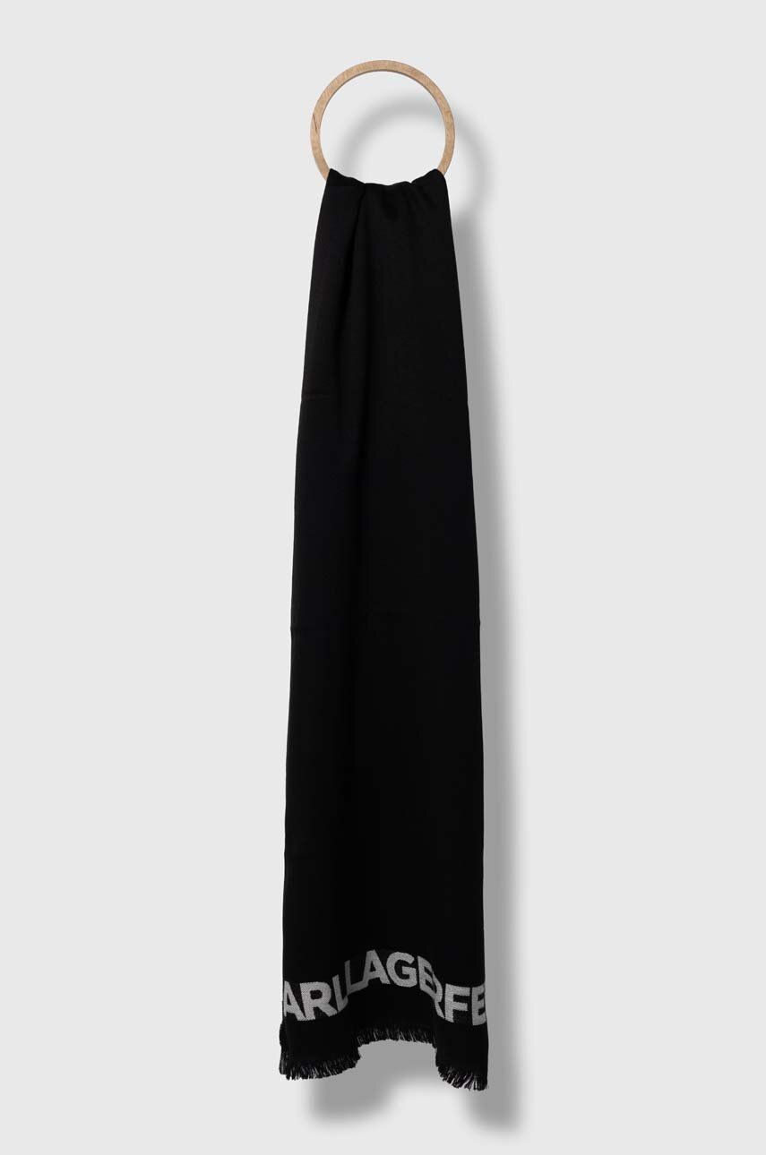 Karl Lagerfeld esarfa de lana culoarea negru, neted