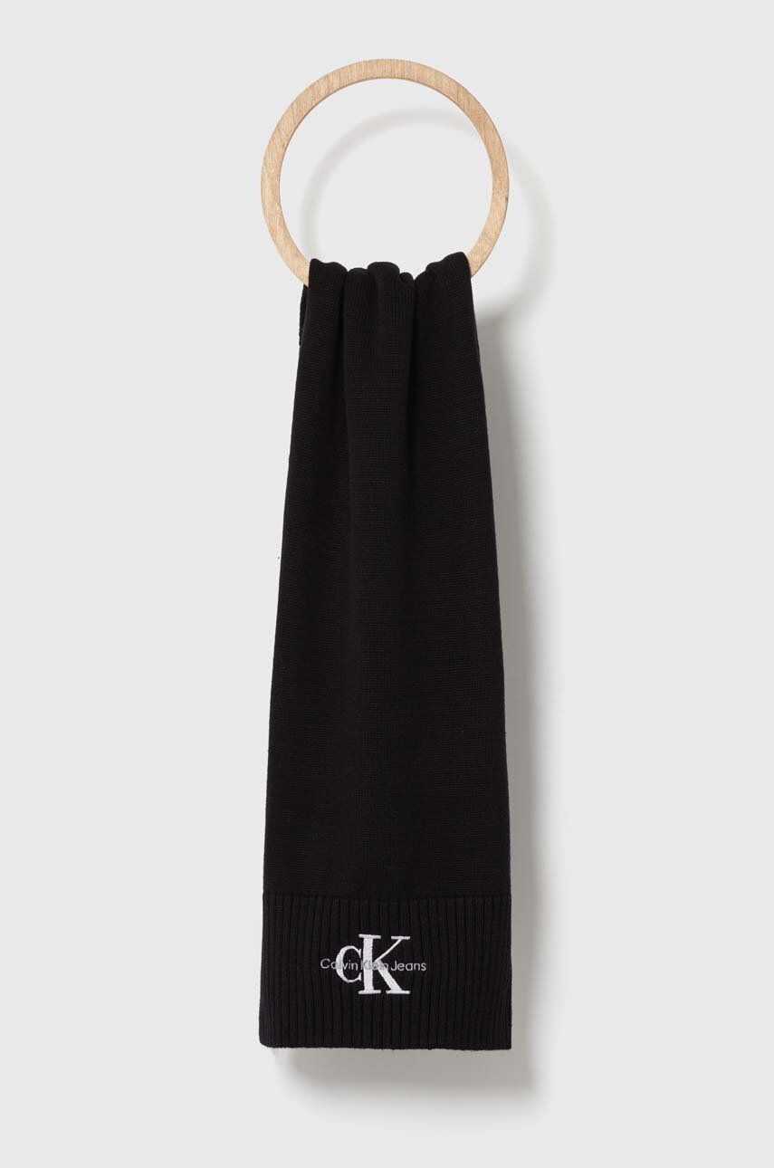 Bavlněný šátek Calvin Klein Jeans černá barva, hladký