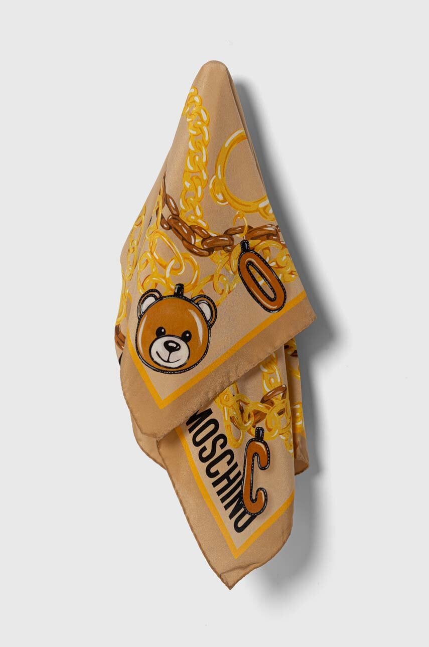 

Копринено шалче Moschino в бежово с десен, Бежов