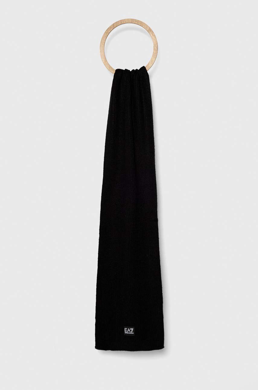 E-shop Šátek z vlněné směsi EA7 Emporio Armani černá barva, hladký