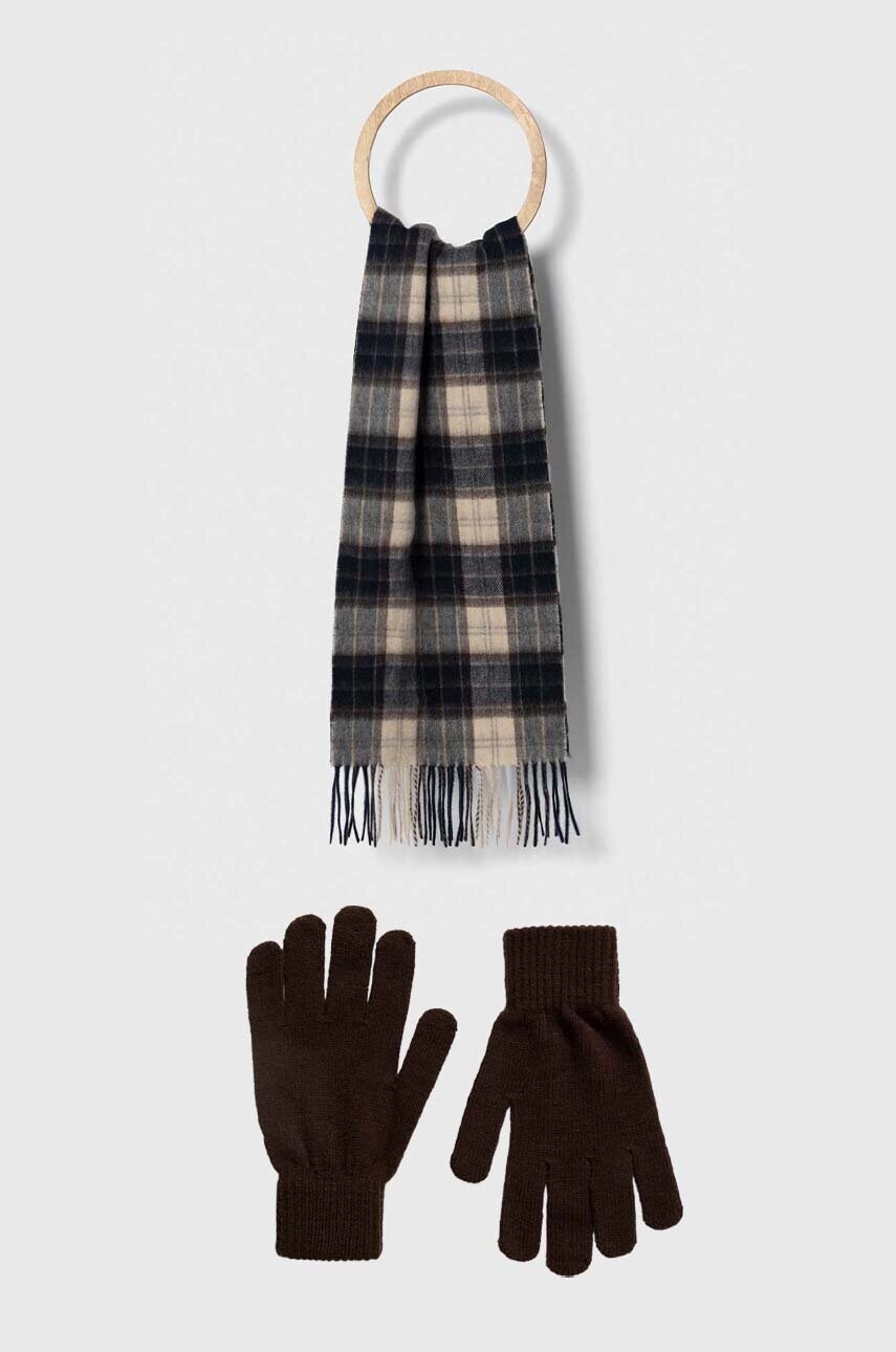 Barbour fular și mănuși Tartan Scarf & Glove Gift Set culoarea maro, cu model MGS0018