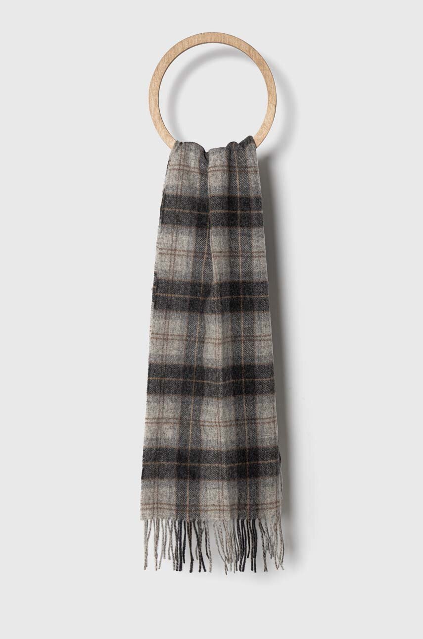 

Вълнен шал Barbour в сиво с десен, Сив