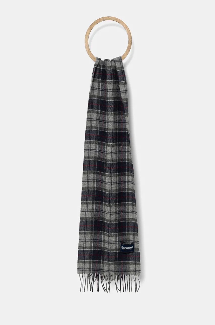 

Вълнен шал Barbour в сиво с десен, Сив