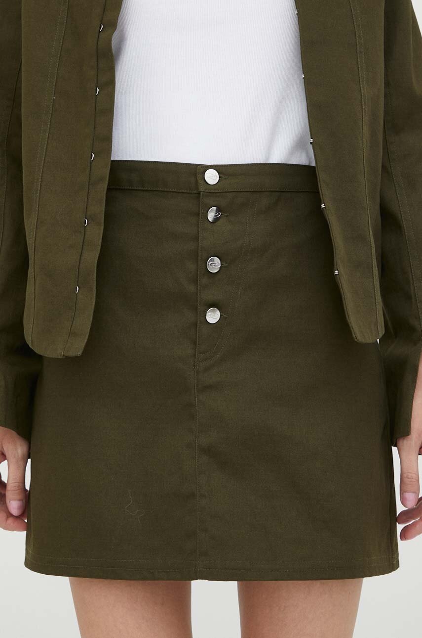 Résumé Fusta Jeans Culoarea Verde, Mini, Drept